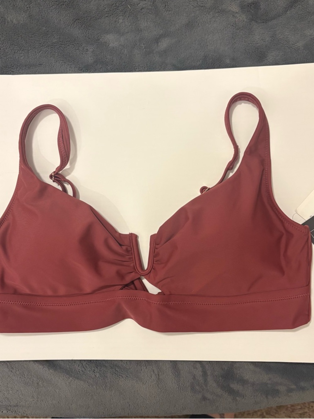 Bar III‎ V-Wire Bikini Top Women XL Red Velvet Notch Neck Cutout Adjustable Swim - Picture 3 of 7